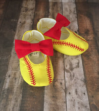 Load image into Gallery viewer, Softball Baby Girl Shoes with Bows | Newborn size up to 24 Months