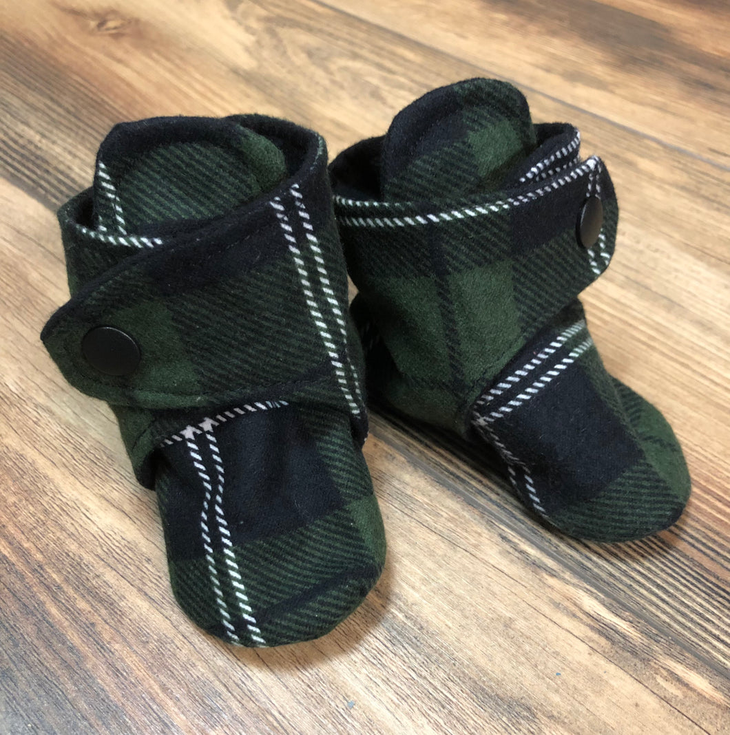 Green & Black Plaid Snap Boots