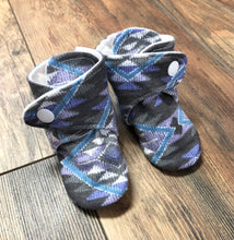 Load image into Gallery viewer, Blue/Purple Aztec Flannel Snap Boots