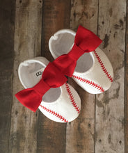 Load image into Gallery viewer, Baseball Baby Girl Shoes with Bows | Newborn size up to 24 Months
