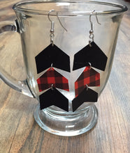 Load image into Gallery viewer, Black &amp; Buffalo Plaid 3 Tier Faux Leather Earrings | 3” | FREE Shipping in US