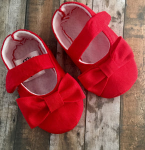 Red Baby Girl Shoes with Bows | Newborn size up to 24 Months