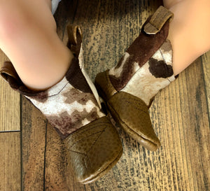 Brown & Ivory Cow Print Baby Cowboy Boots
