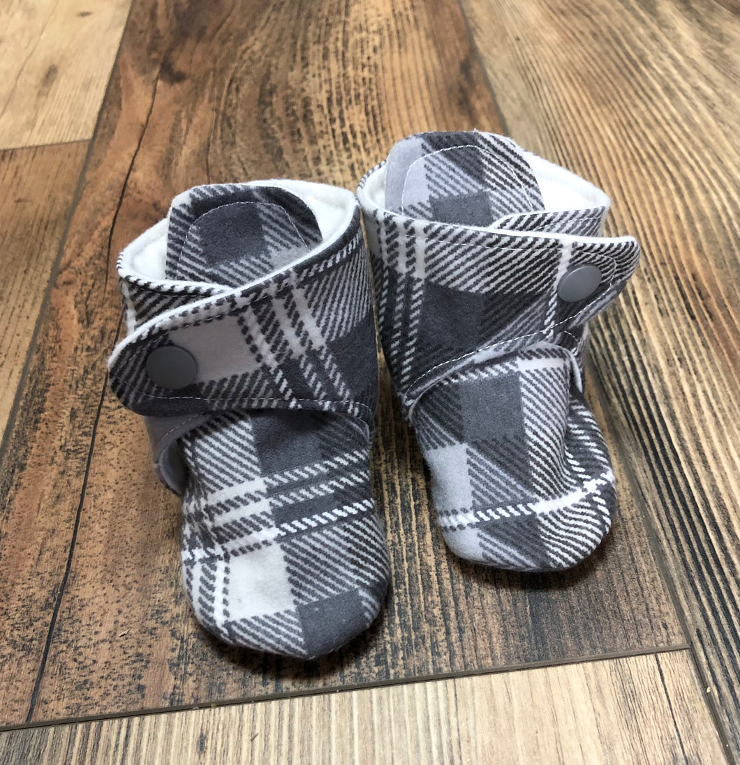 Gray & White Plaid Snap Boots