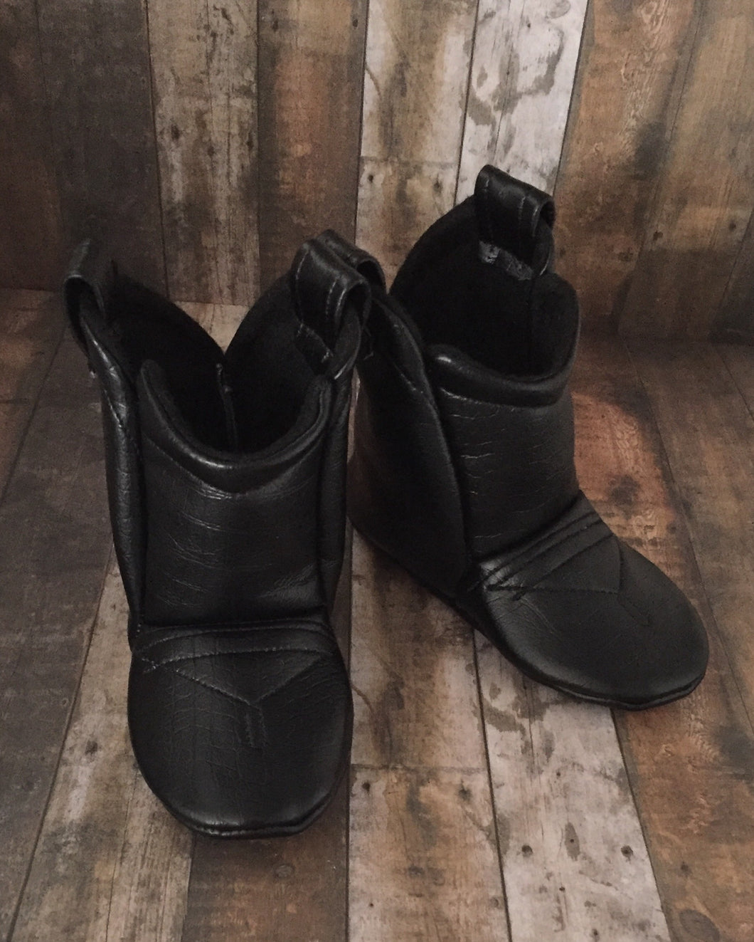 Black Faux Leather Baby Cowboy Boots