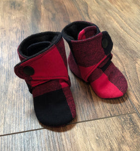 Red & Black Buffalo Plaid Snap Boots