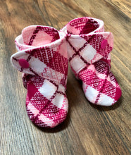 Load image into Gallery viewer, Dusty Pink Plaid Flannel Snap Boots