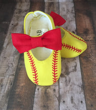Load image into Gallery viewer, Softball Baby Girl Shoes with Bows | Newborn size up to 24 Months