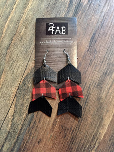 Black & Buffalo Plaid 3 Tier Faux Leather Earrings | 3” | FREE Shipping in US