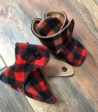 Load image into Gallery viewer, Fall Tartan Plaid Flannel Snap Boots