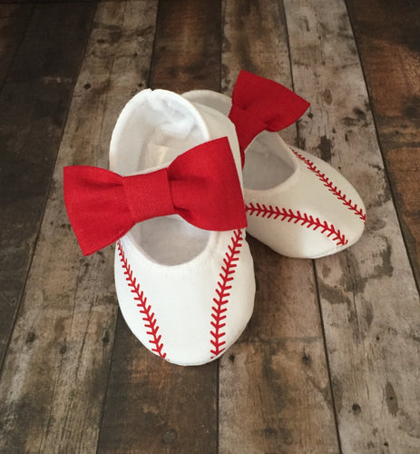 Baseball Baby Girl Shoes with Bows | Newborn size up to 24 Months