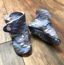 Load image into Gallery viewer, Blue/Purple Aztec Flannel Snap Boots