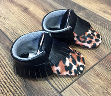 Load image into Gallery viewer, Leopard Print Baby Moccasins | Newborn size up to 24 M
