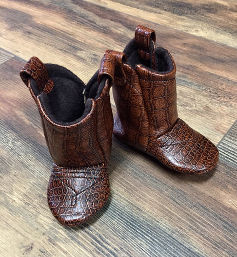 Brown Faux Leather Baby Cowboy Boots
