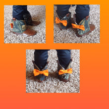 Load image into Gallery viewer, Mossy Camo Cowgirl Boots with Leather &amp; Orange Bows  | Newborn size up to 24 Months