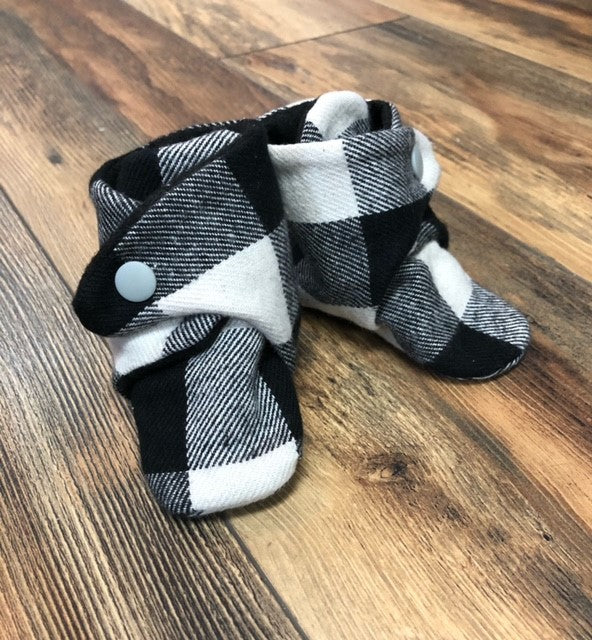 Black White Buffalo Plaid Snap Boots